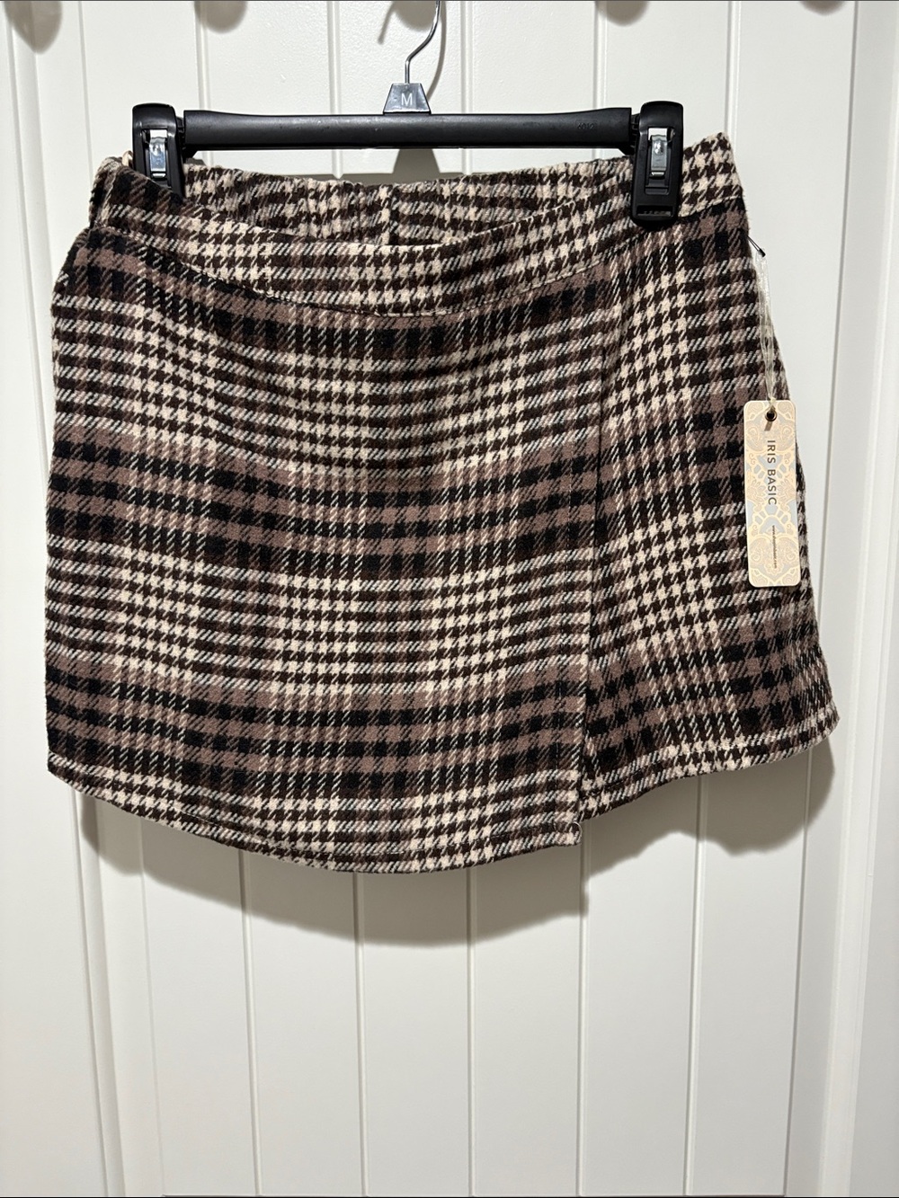 Iris Basic Brown and Cream Plaid Mini Skirt